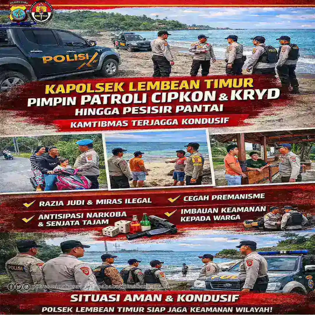 Kapolsek Lembean Timur Pimpin Langsung Patroli Cipkon dan KRYD hingga Wilayah Pesisir, Kamtibmas Terjaga Kondusif